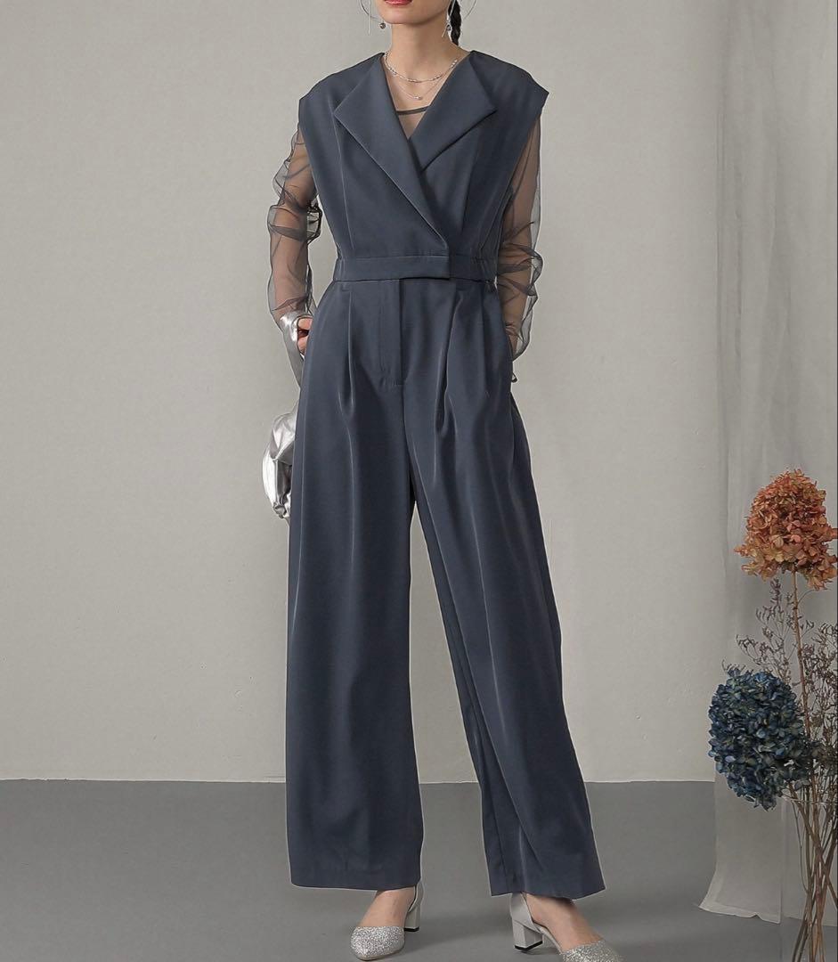 シアートップス スタンドアウトカラー オールインワン パンツドレス