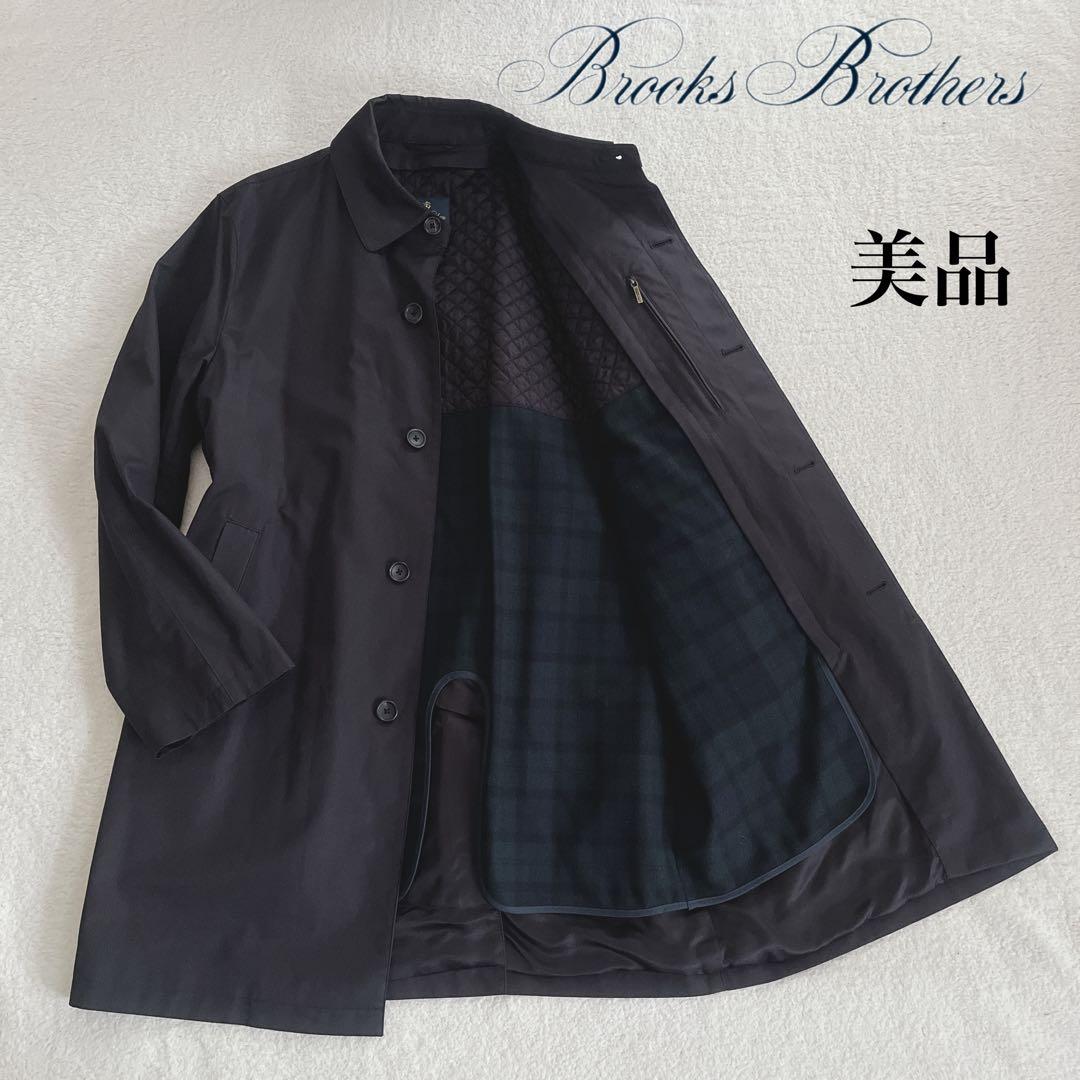 【美品】 ブルックスブラザーズ ステンカラーコート 比翼 ライナー付き 黒