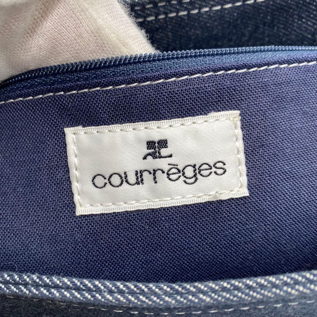 美品希少✨ クレージュ ハンドバッグ クリアハンドル 希少 ロゴ刺繍 インディゴ