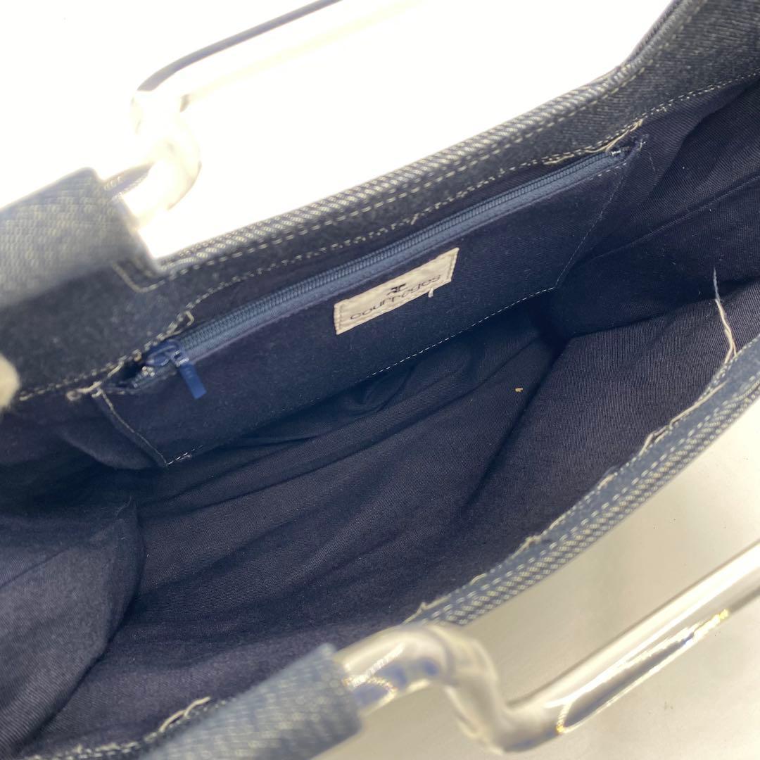 美品希少✨ クレージュ ハンドバッグ クリアハンドル 希少 ロゴ刺繍 インディゴ