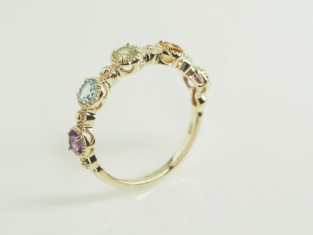 ◎クラシカルで可愛い❤︎K10YG 天然マルチストーン リング