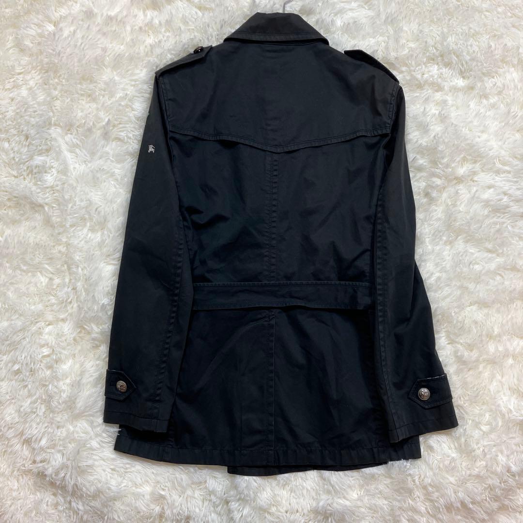 美品 バーバリーブラックレーベル トレンチコート ホースロゴ 銀ボタン 黒 M