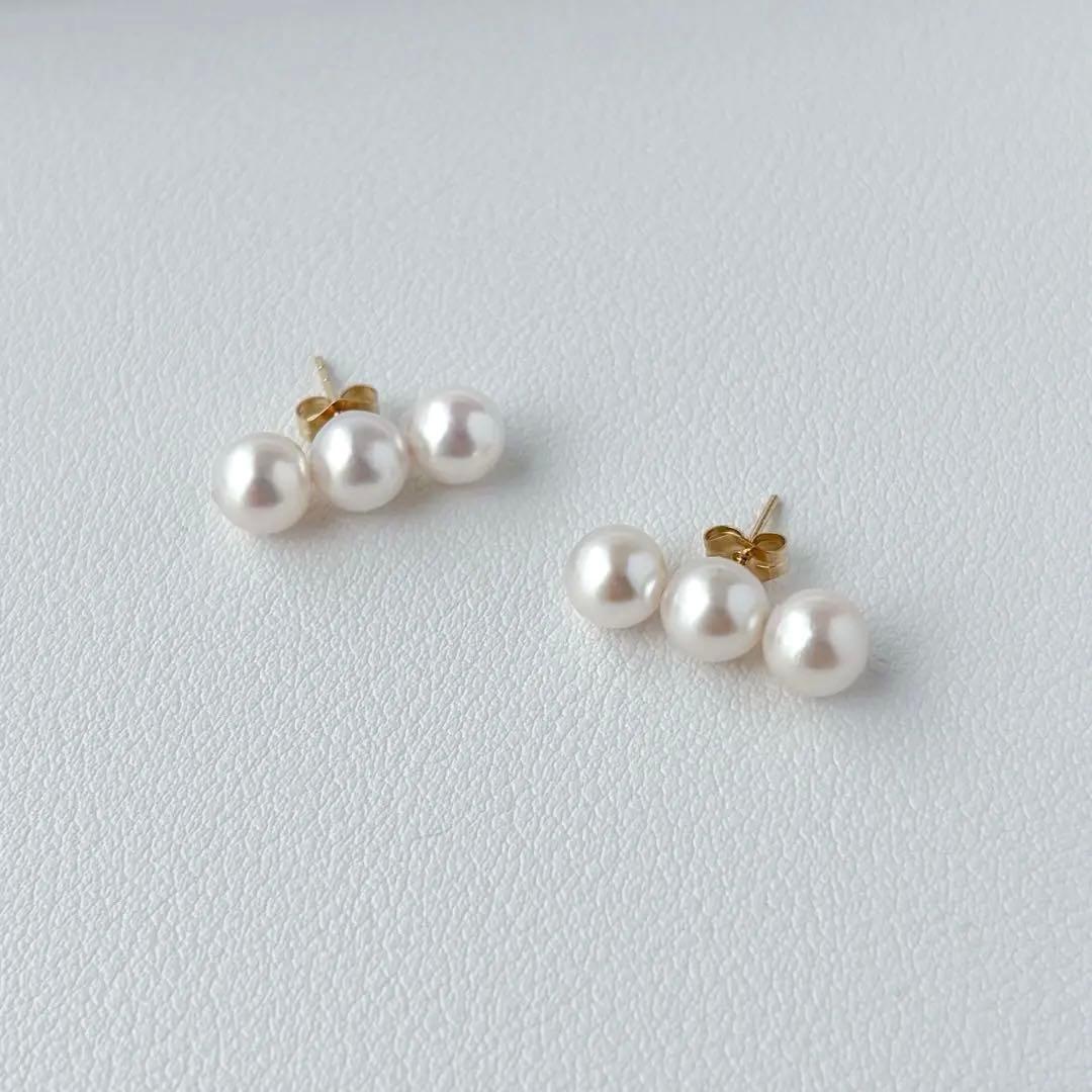 あこや真珠ピアス　３連ピアス　14kgf No.6