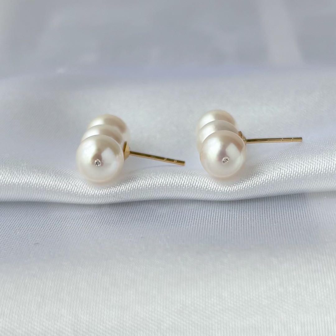 あこや真珠ピアス　３連ピアス　14kgf No.6