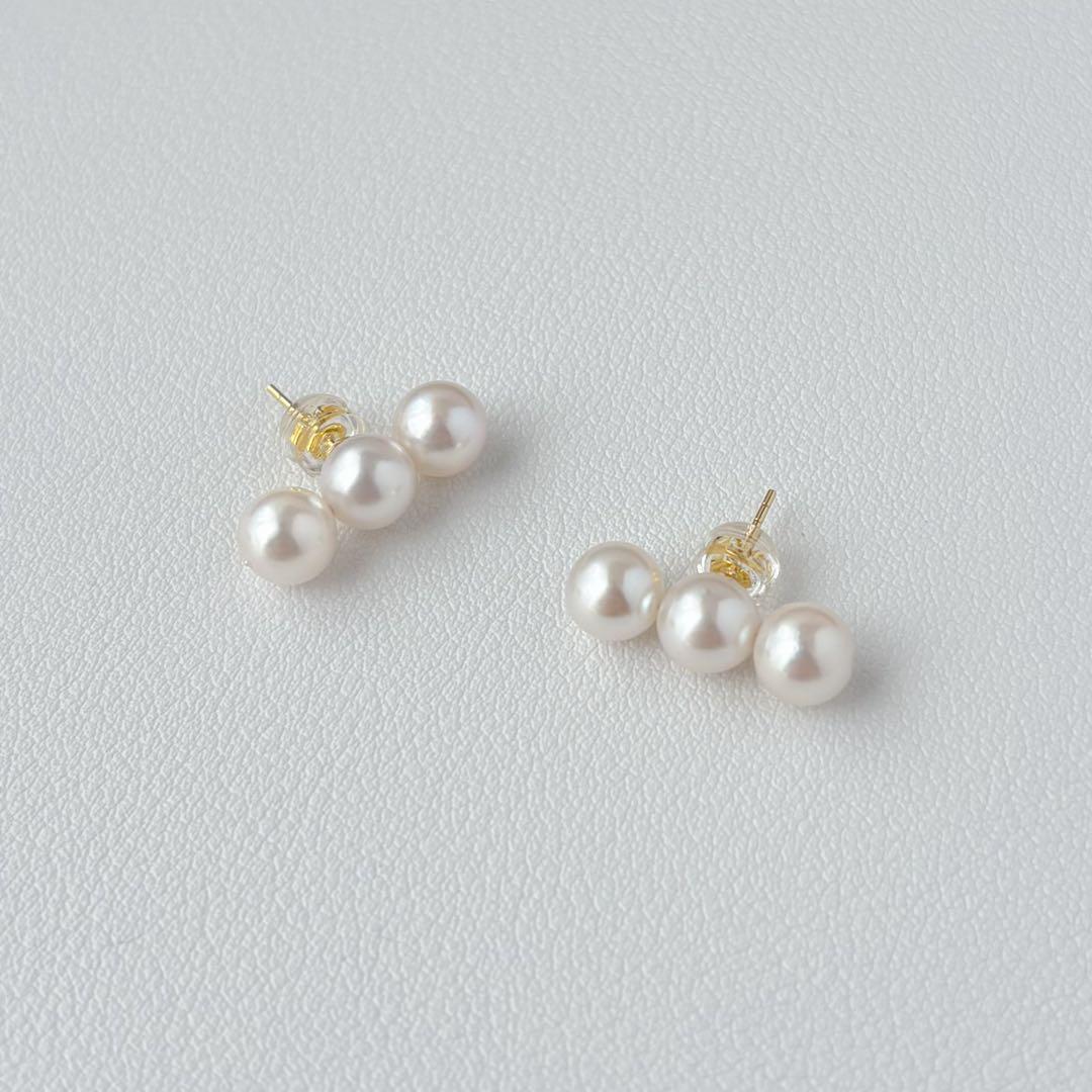 あこや真珠ピアス　３連ピアス　14kgf No.6