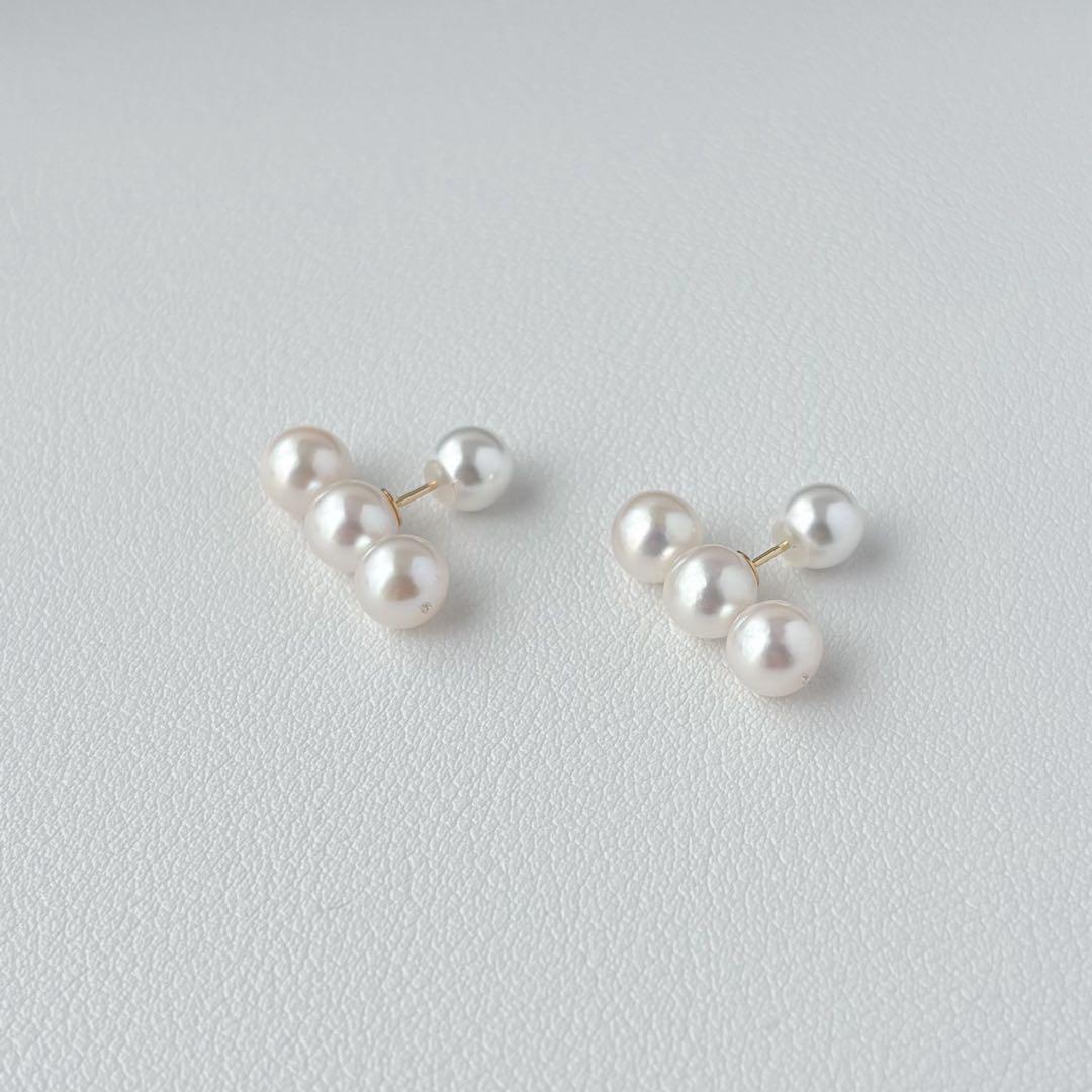 あこや真珠ピアス　３連ピアス　14kgf No.6