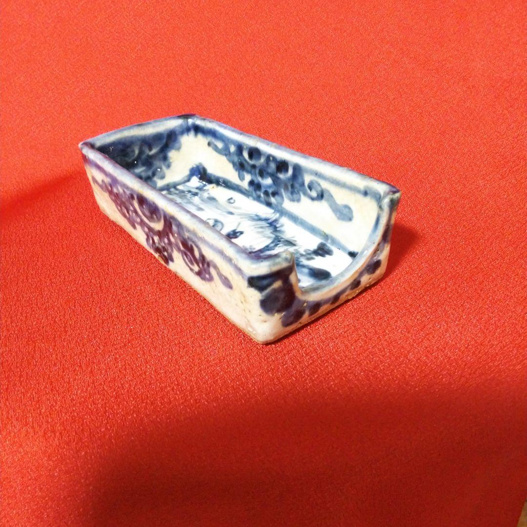 明治時代 レンゲ置き 山水絵柄