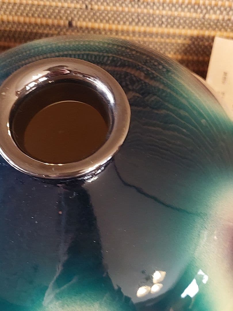 翠彩 陶器製 丸型花瓶⭐黒翠七宝☆花瓶☆翠彩