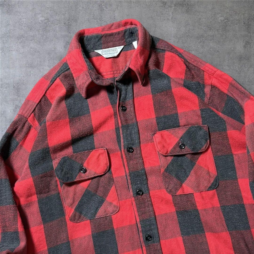 TH 2328古着80sUSA製FIVE BROTHERヘビーネルシャツ好