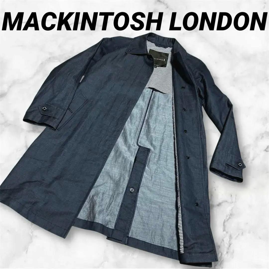 英国製マッキントッシュロンドン　ステンカラー　スプリングコート　デニム　麻