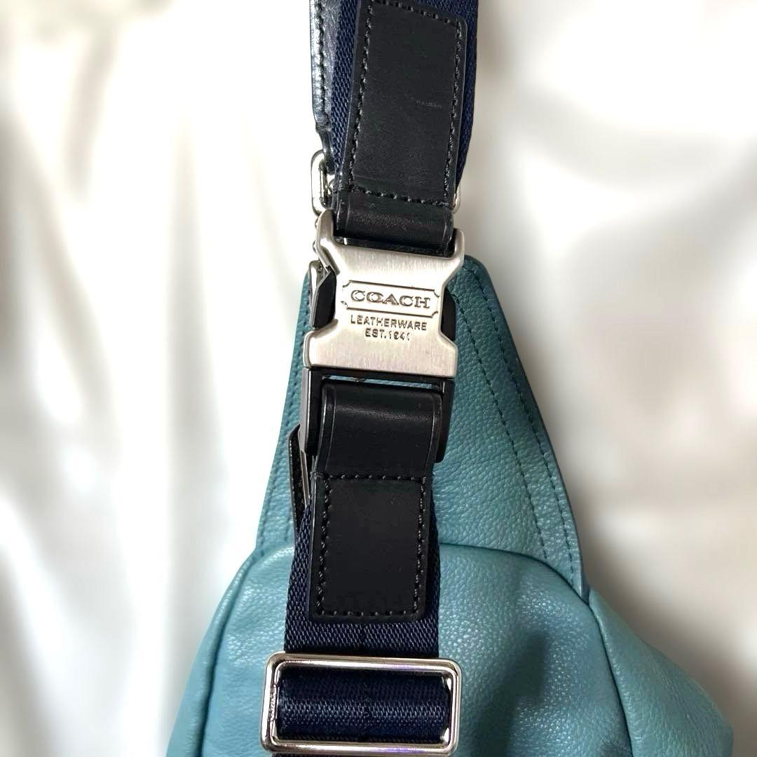 【COACH】コーチ 青緑色 レザー ボディバッグ