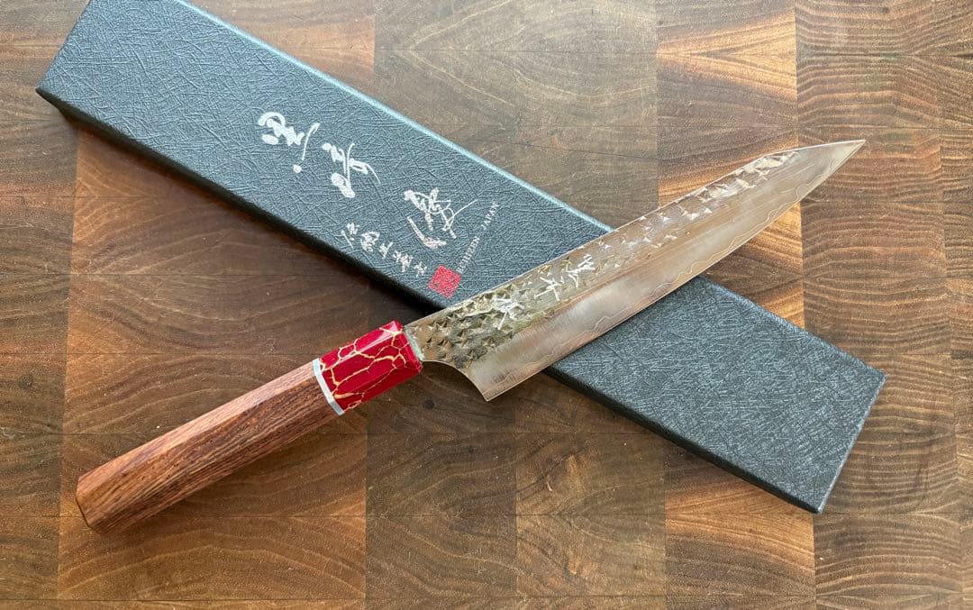 黒崎優　閃光　鋭　切付　ペティナイフ 150mm レッドターコイズ