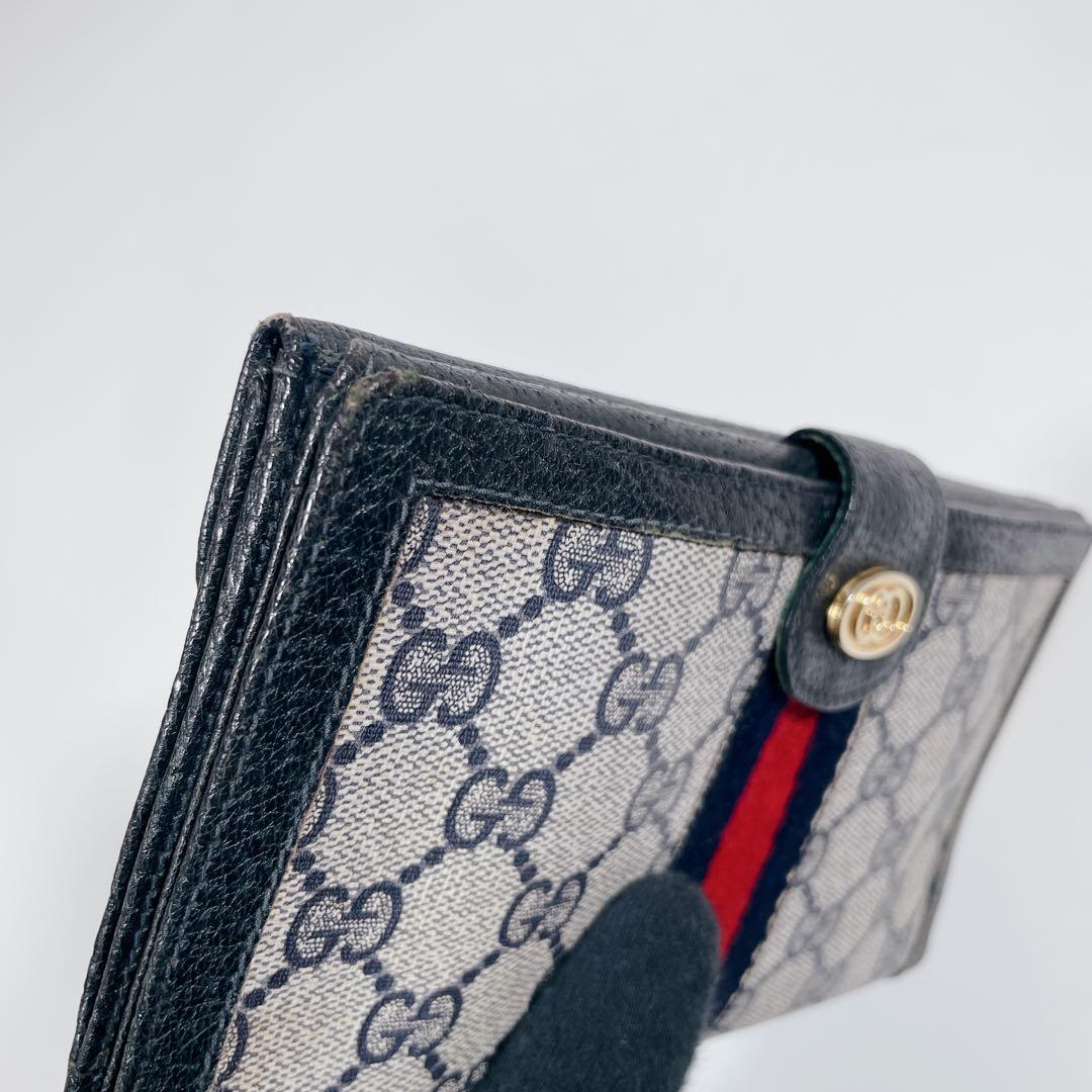 GUCCI　オールドグッチ　シェリーライン　GG柄　PVC　レザー　三つ折り財布