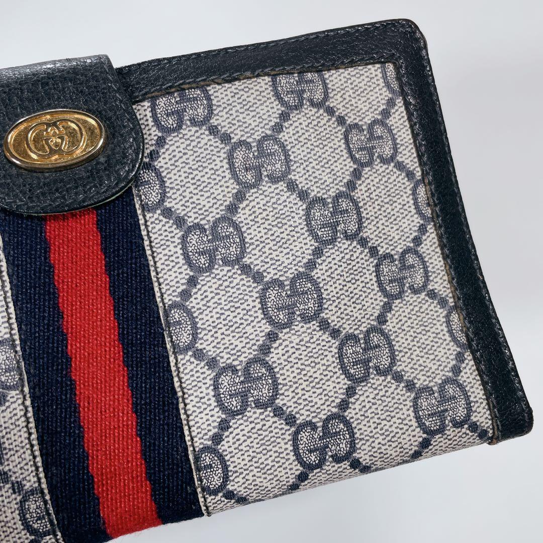 GUCCI　オールドグッチ　シェリーライン　GG柄　PVC　レザー　三つ折り財布
