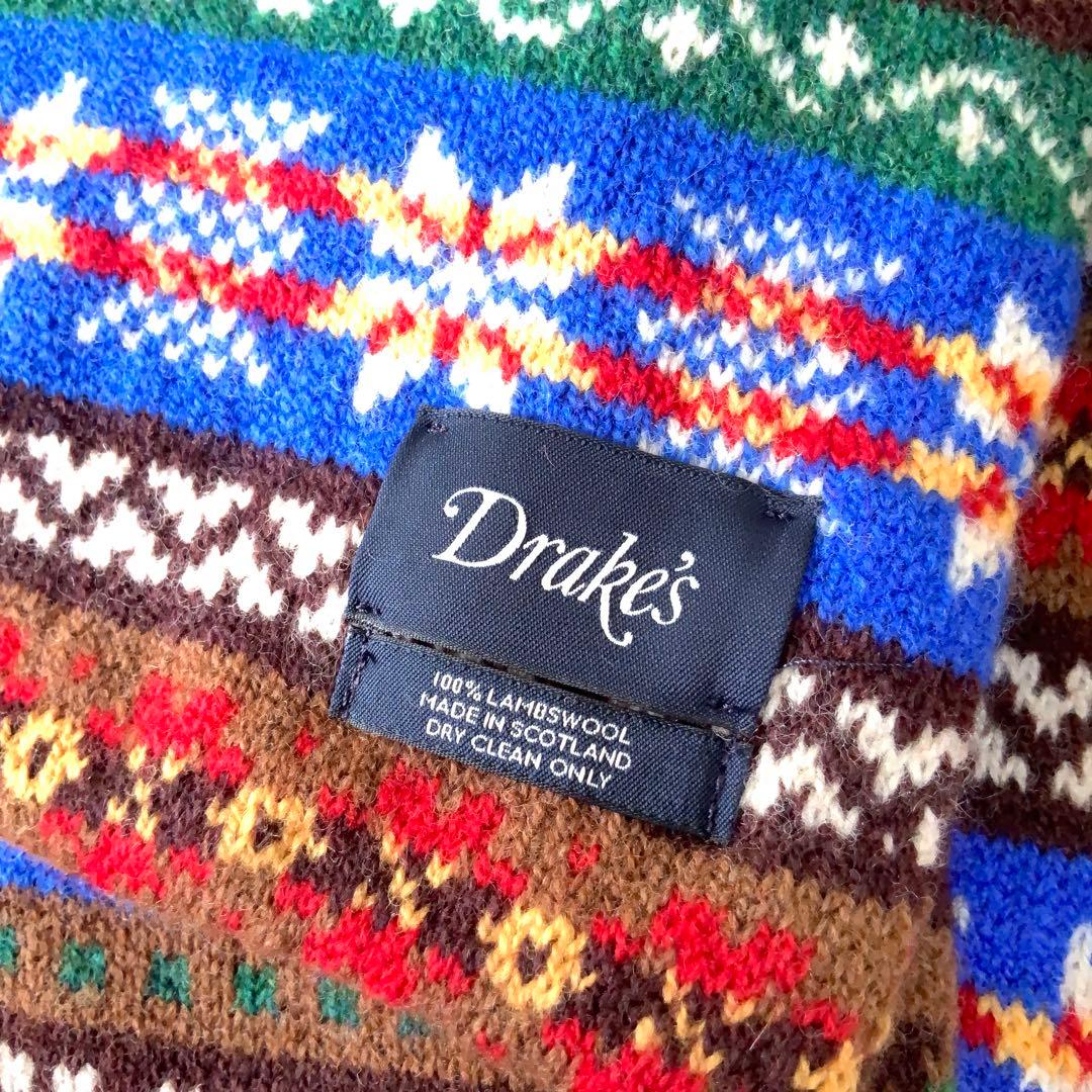 DRAKE'Sドレイクス フェアアイル柄マフラー ストール 英国製 ウール