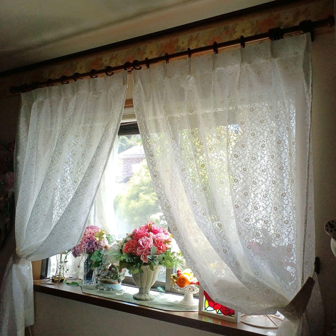 レースカーテン【☆あみたん☆様　オーダー品　花柄刺繍レース　遮熱　UV 両開き】