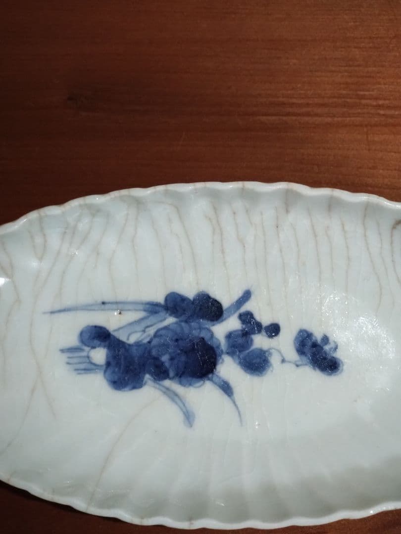 藍九谷 花紋 菊形長皿