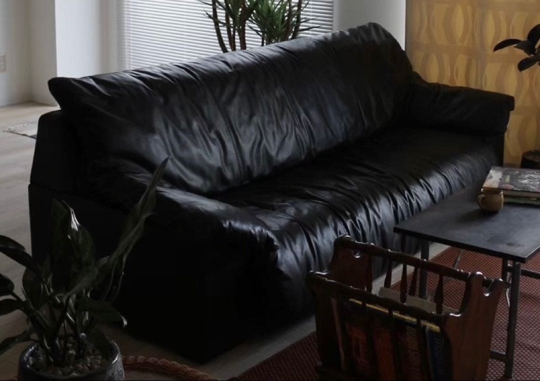 maruni 本革 3人掛けソファ ブラック ロータイプ