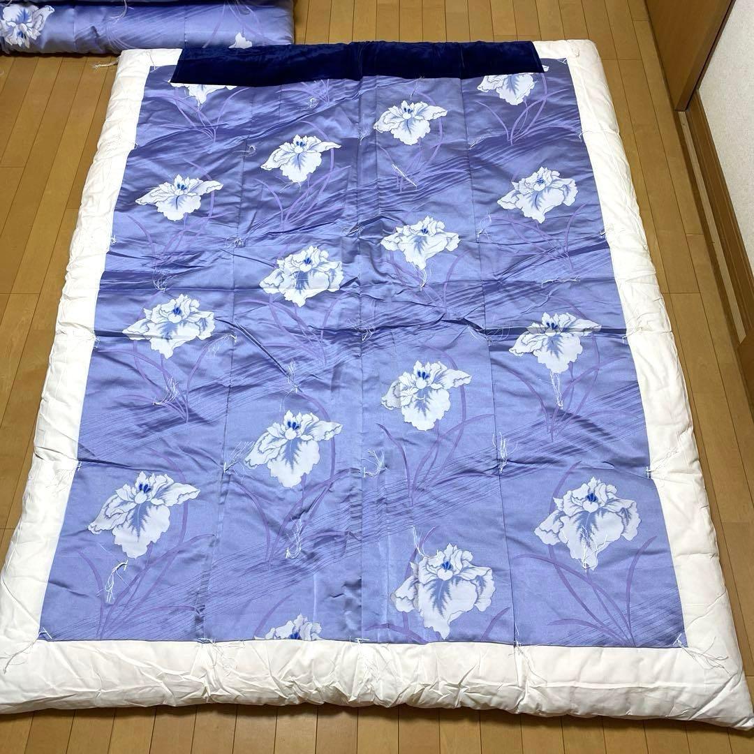 【美品】高級布団（掛・敷セット）2セット　掛カバー2枚　緞子　布団店あつらえ