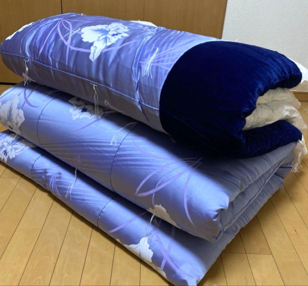 【美品】高級布団（掛・敷セット）2セット　掛カバー2枚　緞子　布団店あつらえ