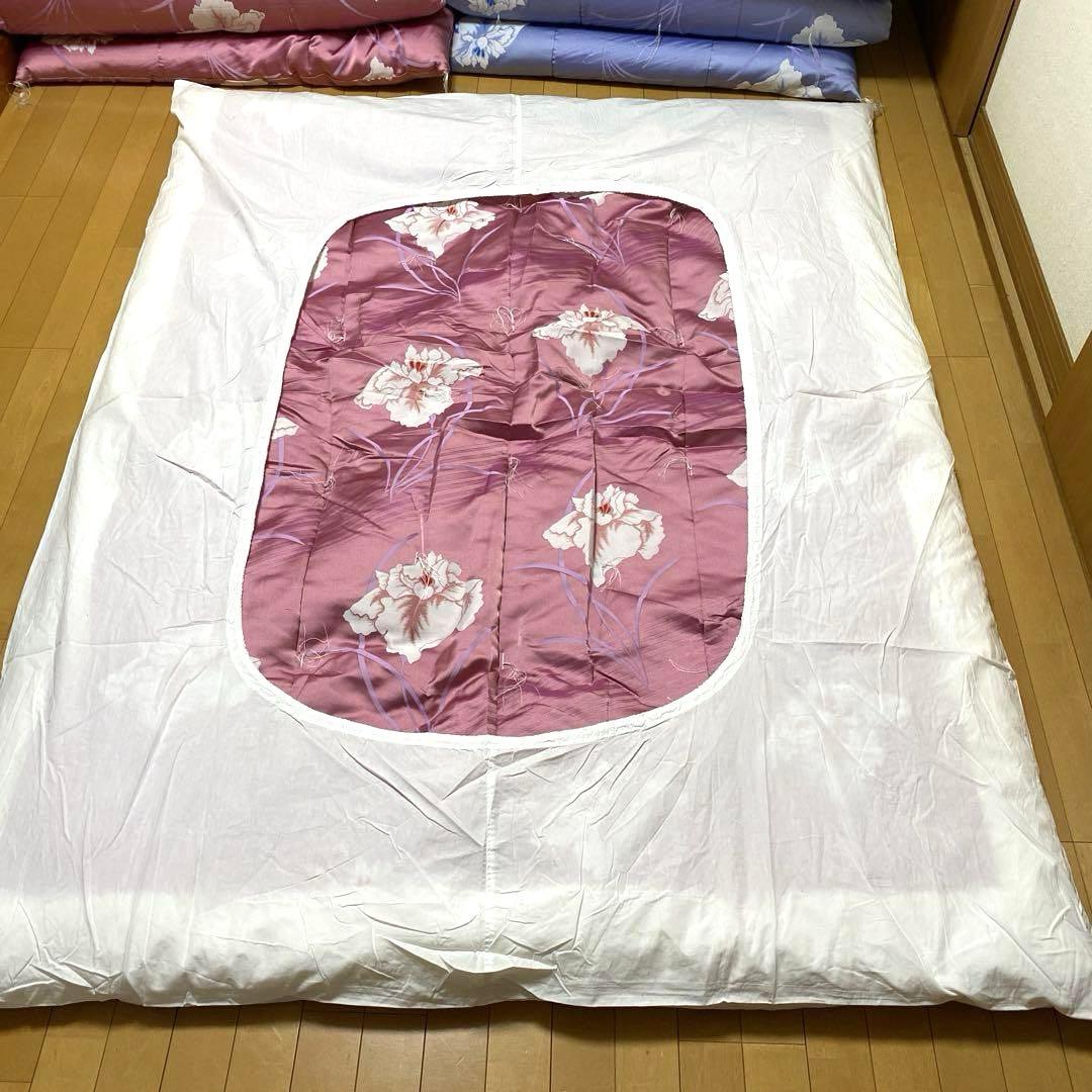 【美品】高級布団（掛・敷セット）2セット　掛カバー2枚　緞子　布団店あつらえ