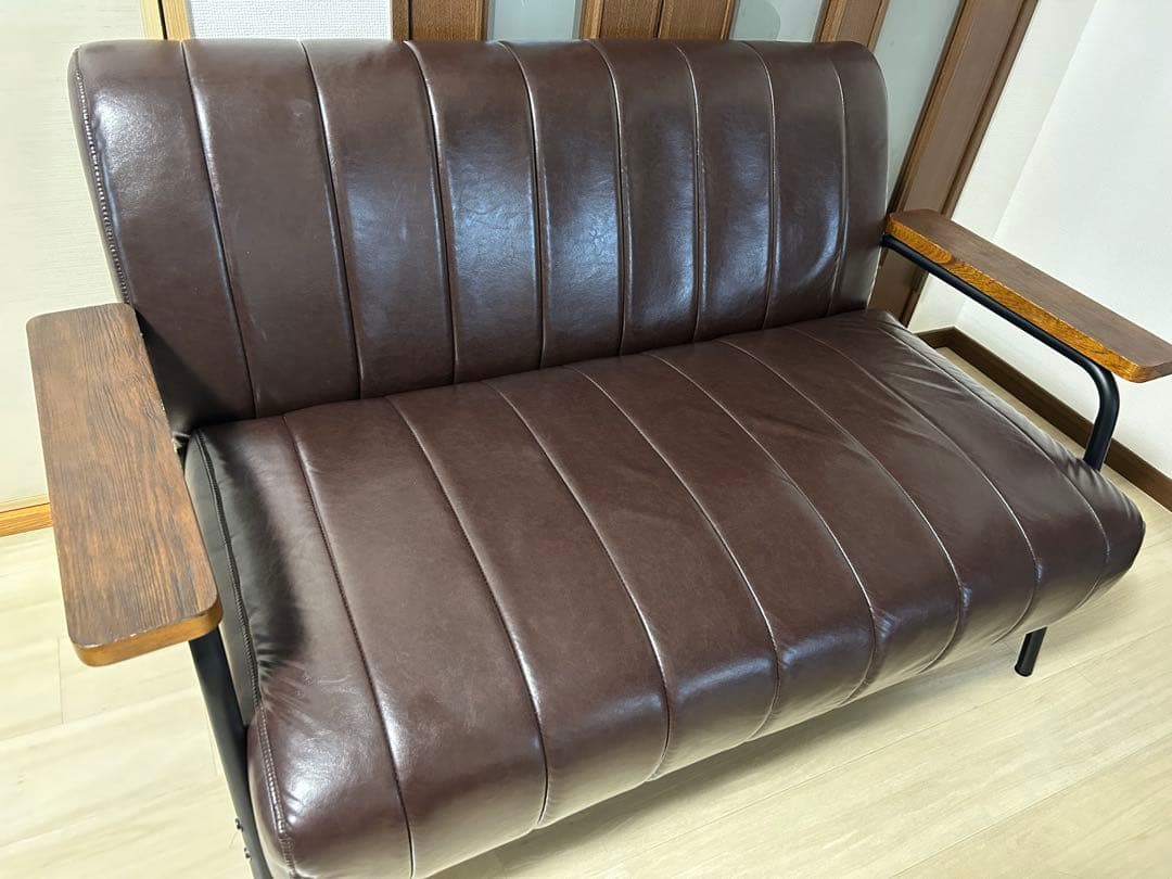 【引取り・着払】ニトリ合成皮革 2人掛けソファ