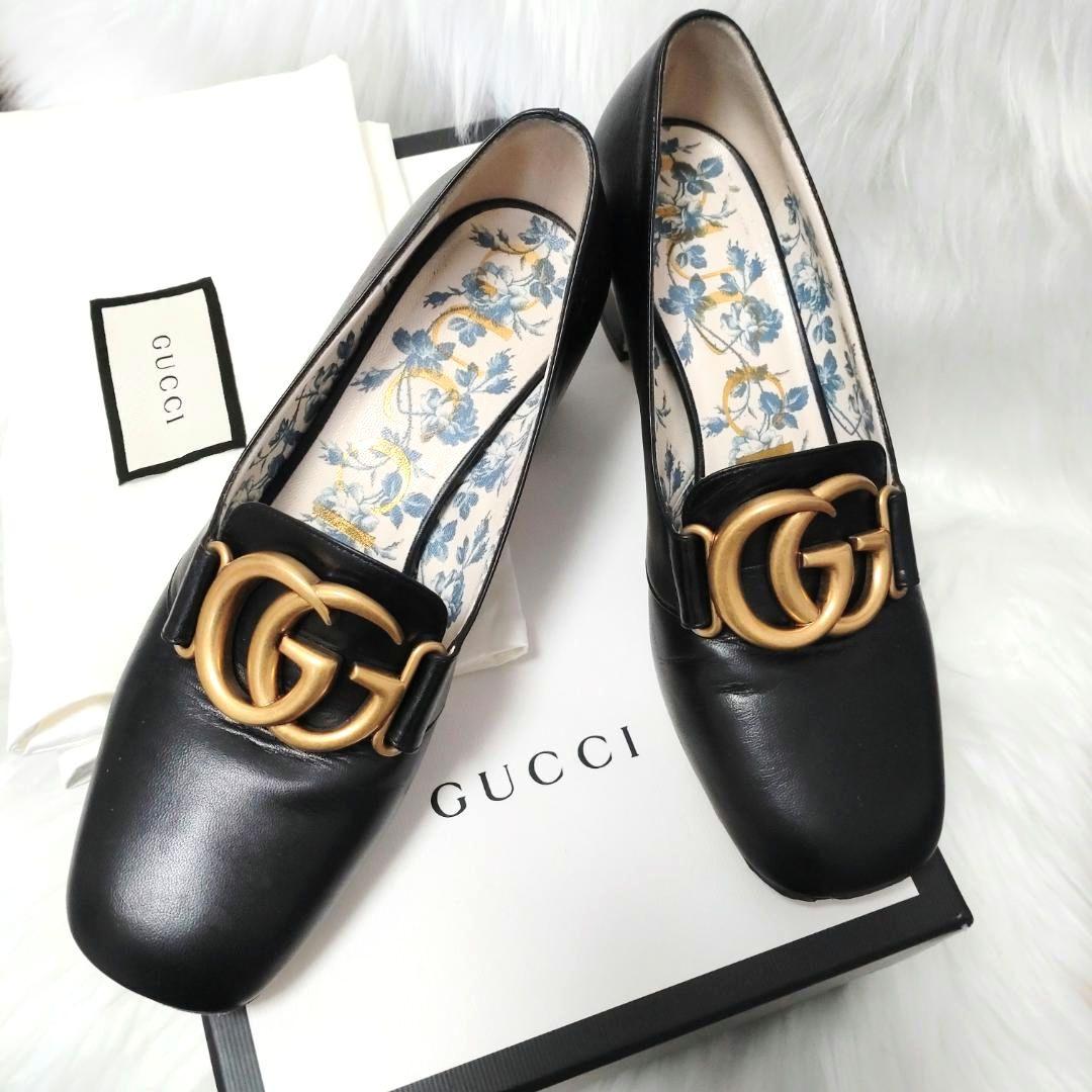 稀少美品✨️グッチ GGマーモント パンプス 花柄 チャンキーヒール 22.5