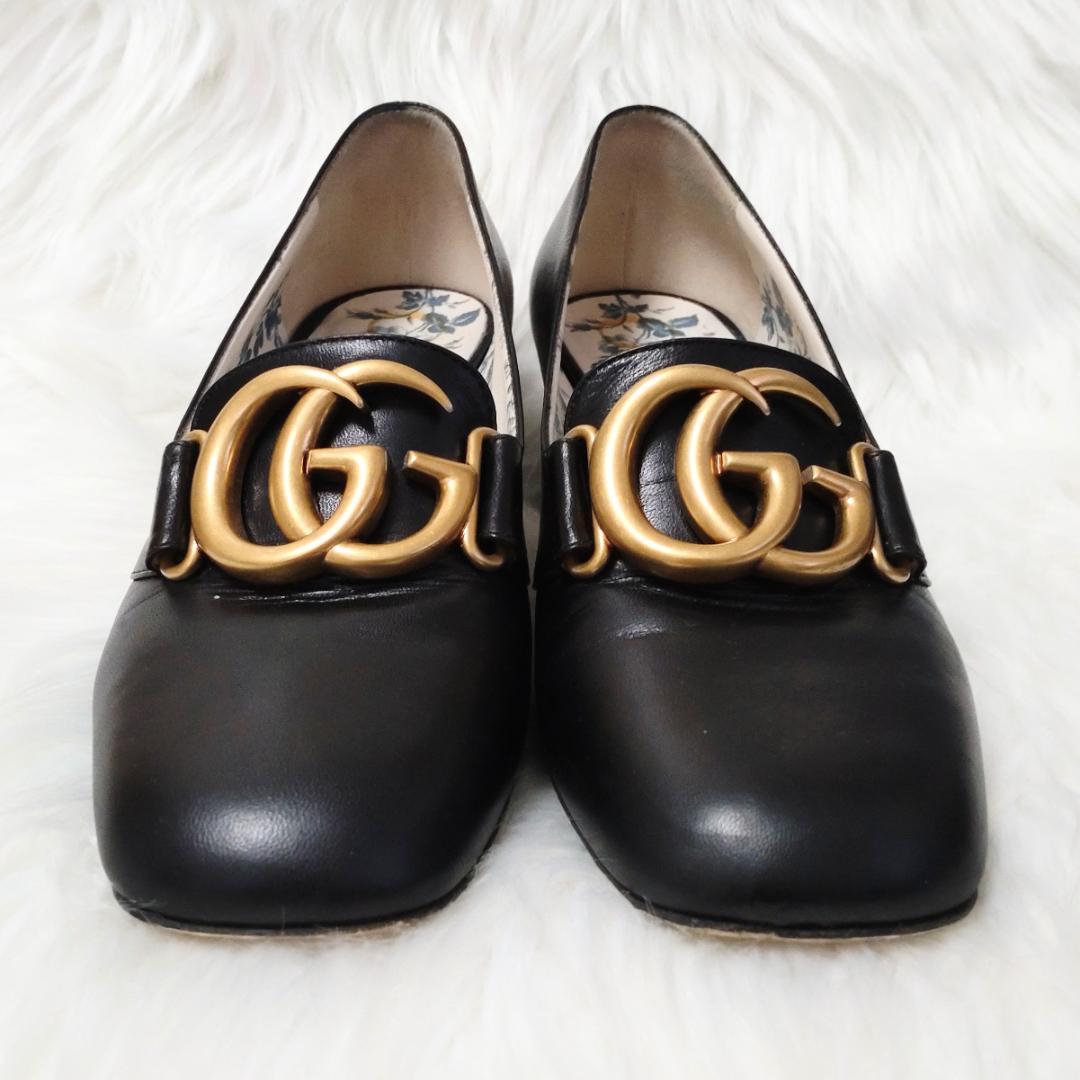 稀少美品✨️グッチ GGマーモント パンプス 花柄 チャンキーヒール 22.5