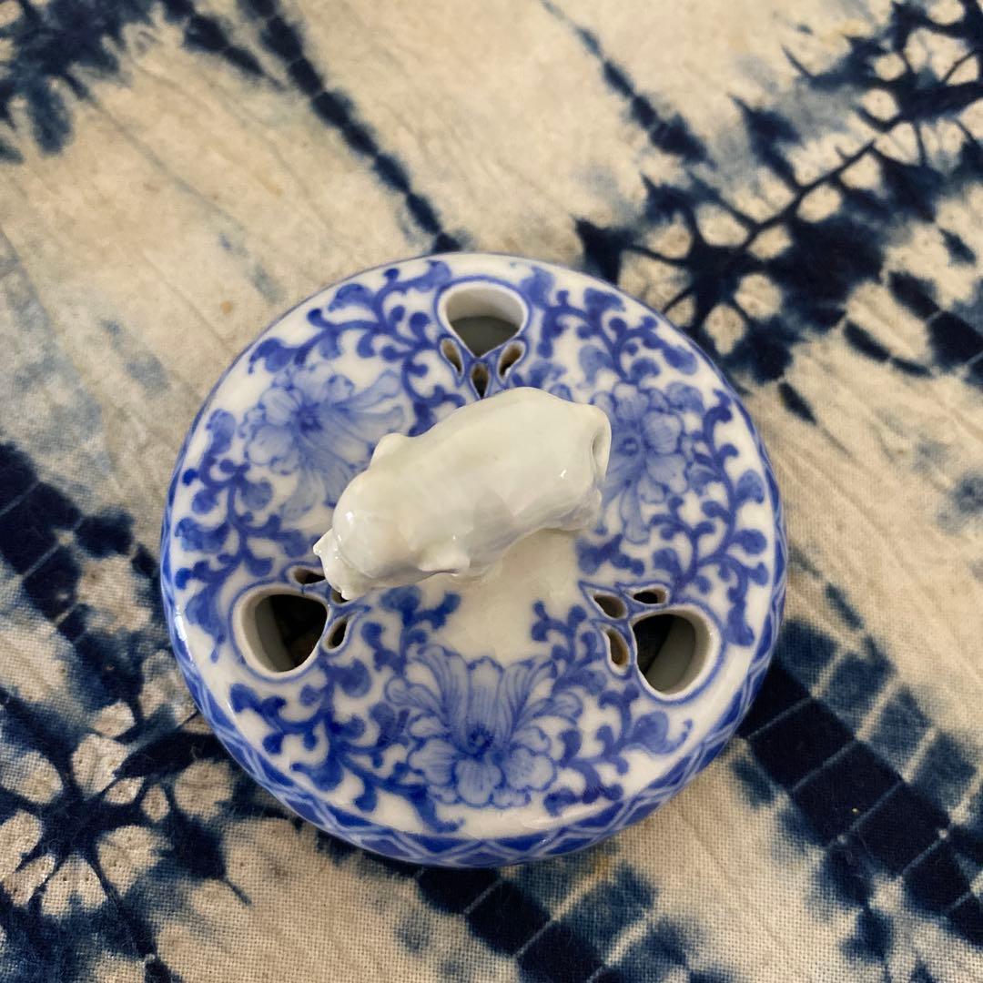 真葛香山　象蓋染付鳳凰香炉