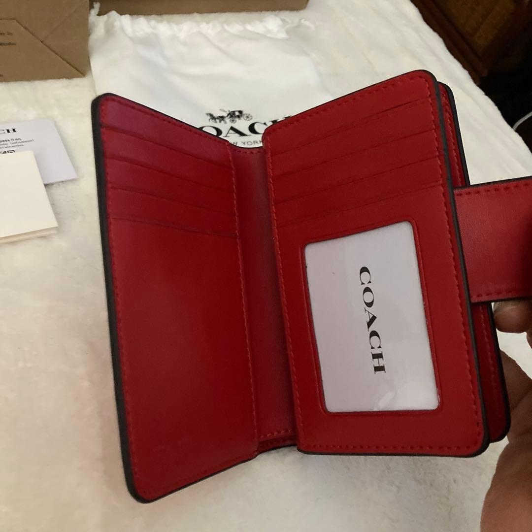COACH 花柄 二つ折り財布 レッド