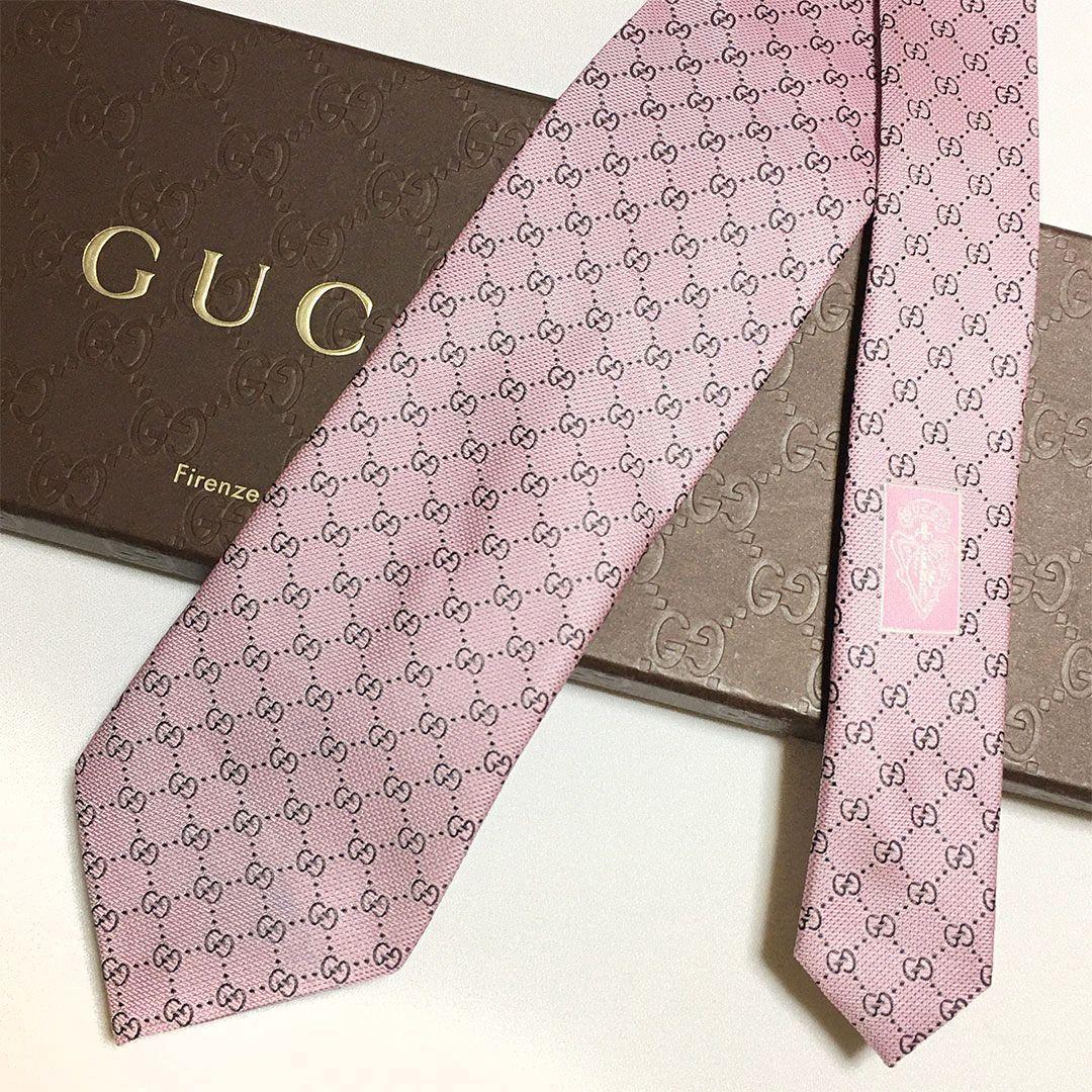 未使用級 グッチ GUCCI ネクタイ ピンク GG柄 総柄 ダブルG