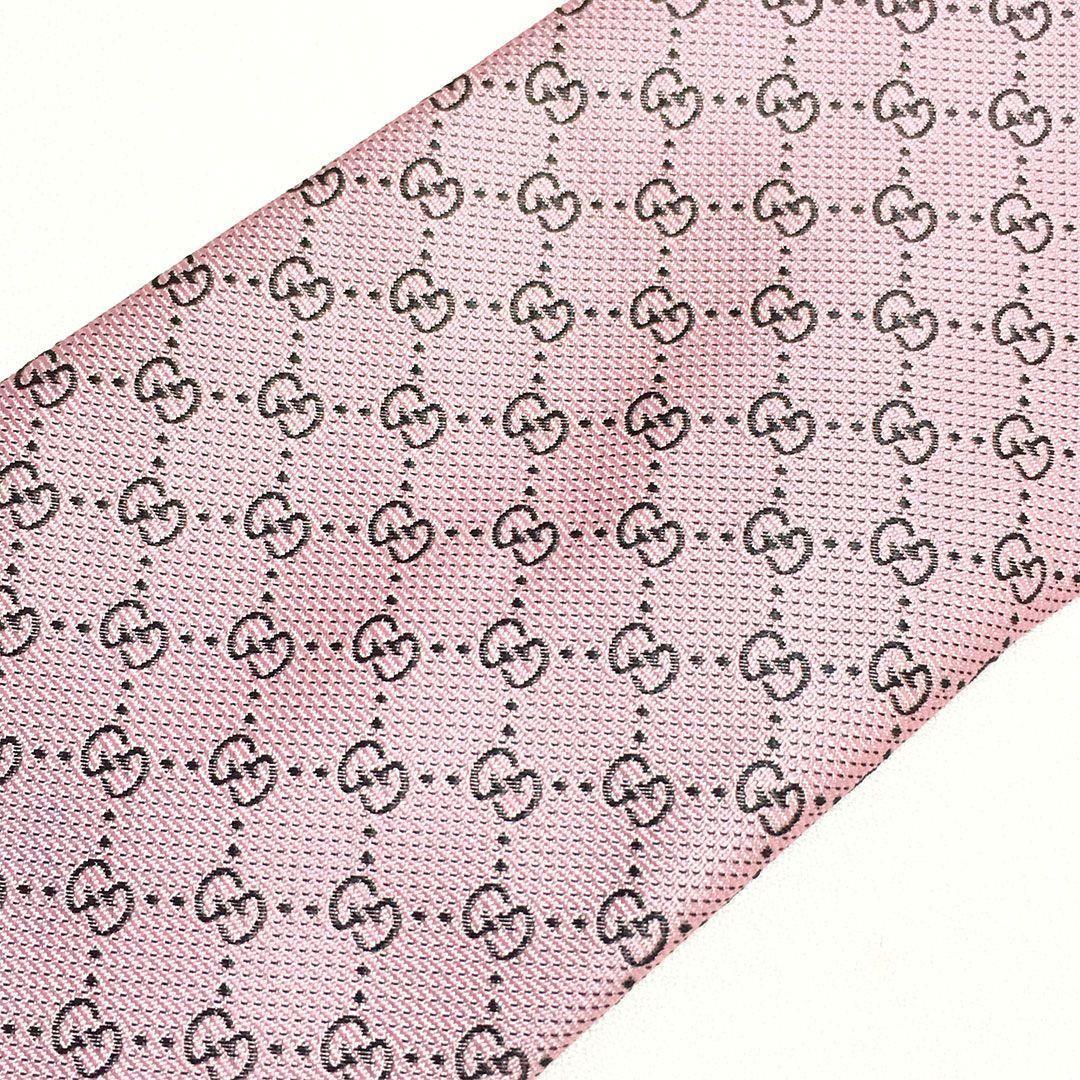 未使用級 グッチ GUCCI ネクタイ ピンク GG柄 総柄 ダブルG