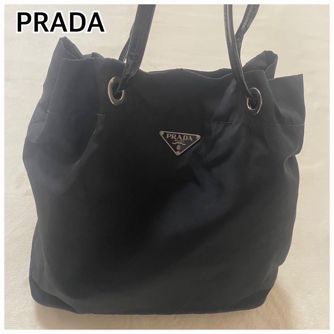 【超希少デザイン】PRADAトートバッグ エナメルショルダー ナイロンブラック☆