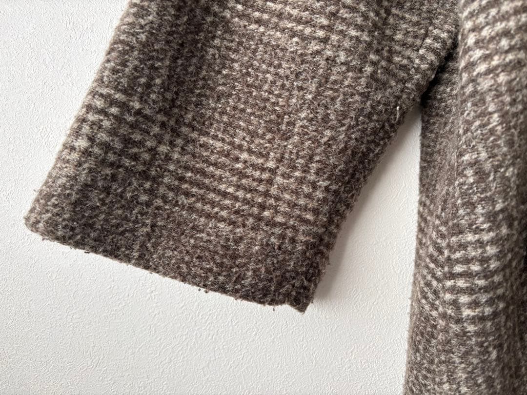 スピックアンドスパン Wスライバー ノーカラーチェックポンチョコート ブラウン