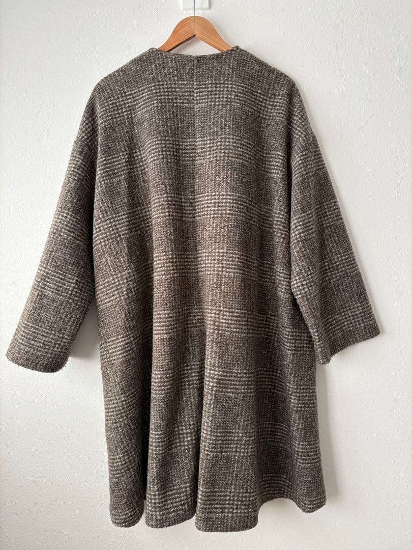 スピックアンドスパン Wスライバー ノーカラーチェックポンチョコート ブラウン