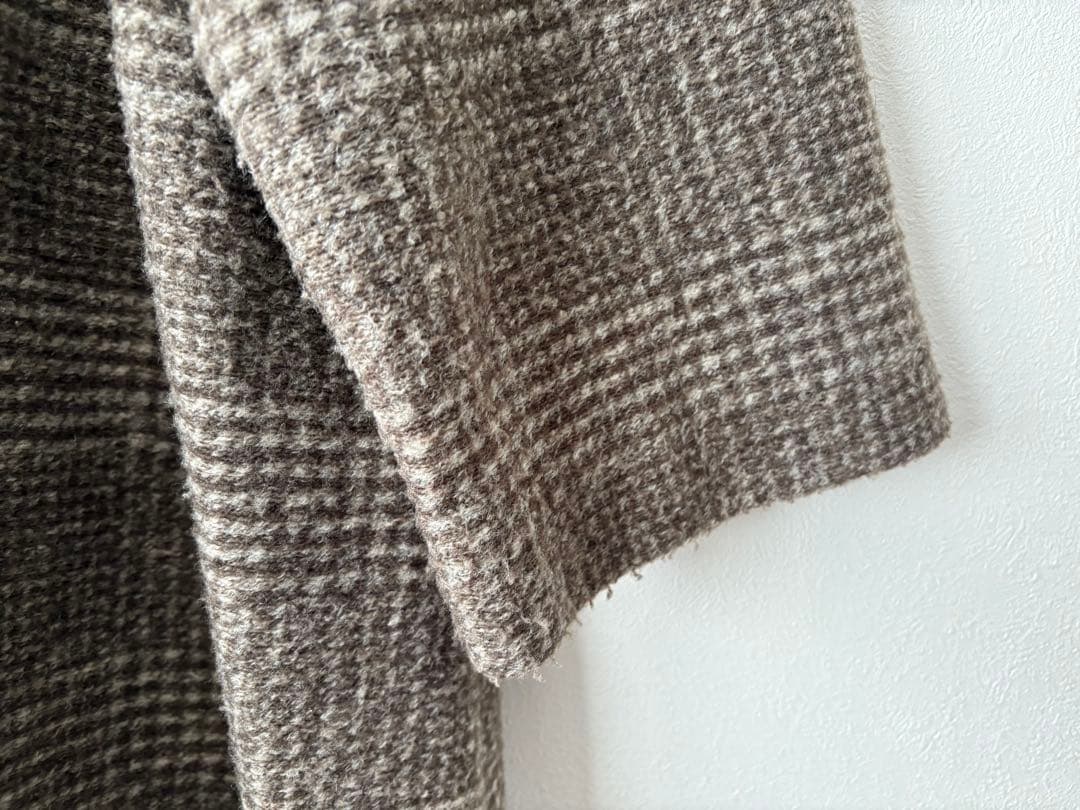 スピックアンドスパン Wスライバー ノーカラーチェックポンチョコート ブラウン