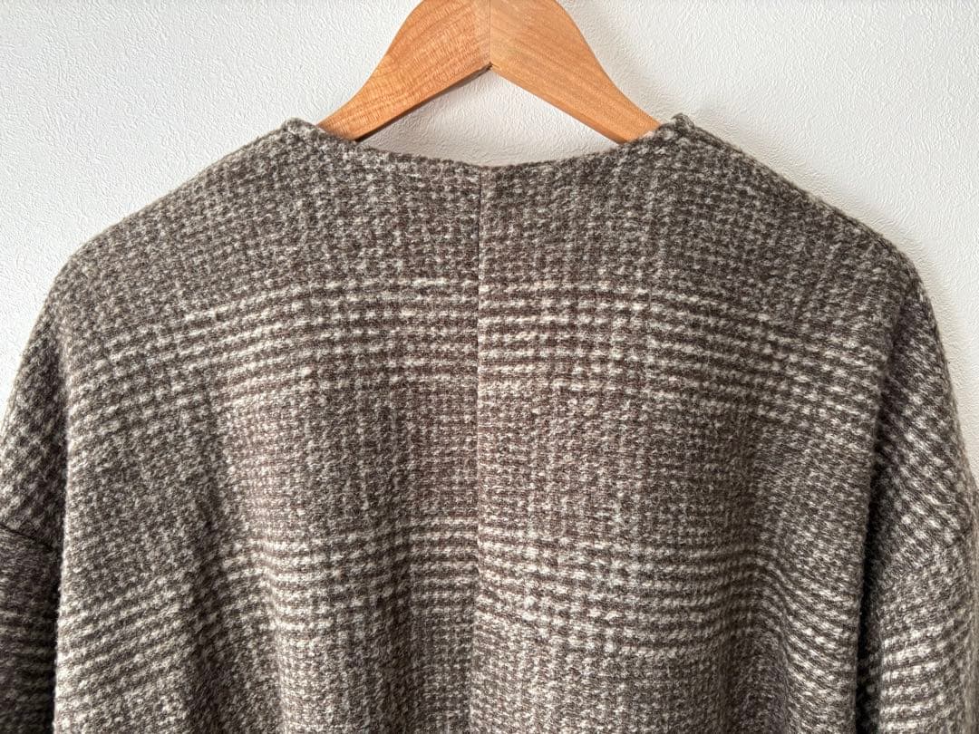 スピックアンドスパン Wスライバー ノーカラーチェックポンチョコート ブラウン