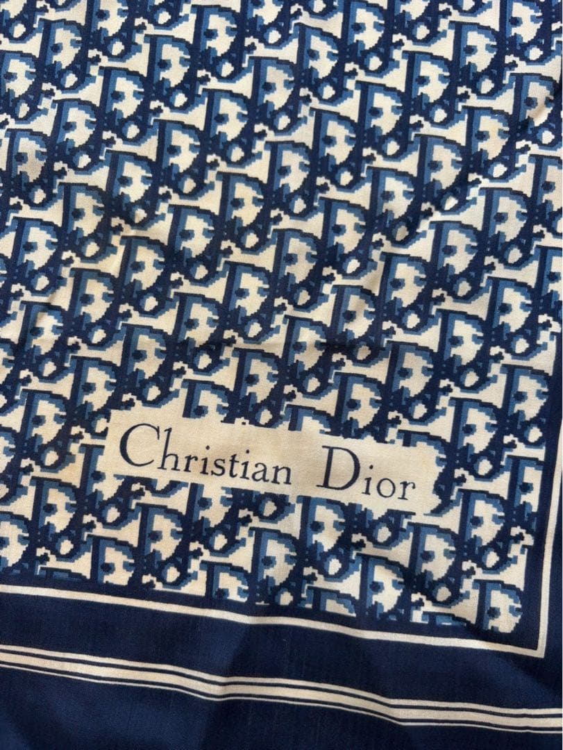 【美品】Christian Dior スカーフ ネイビー　タグ付き　56× 56