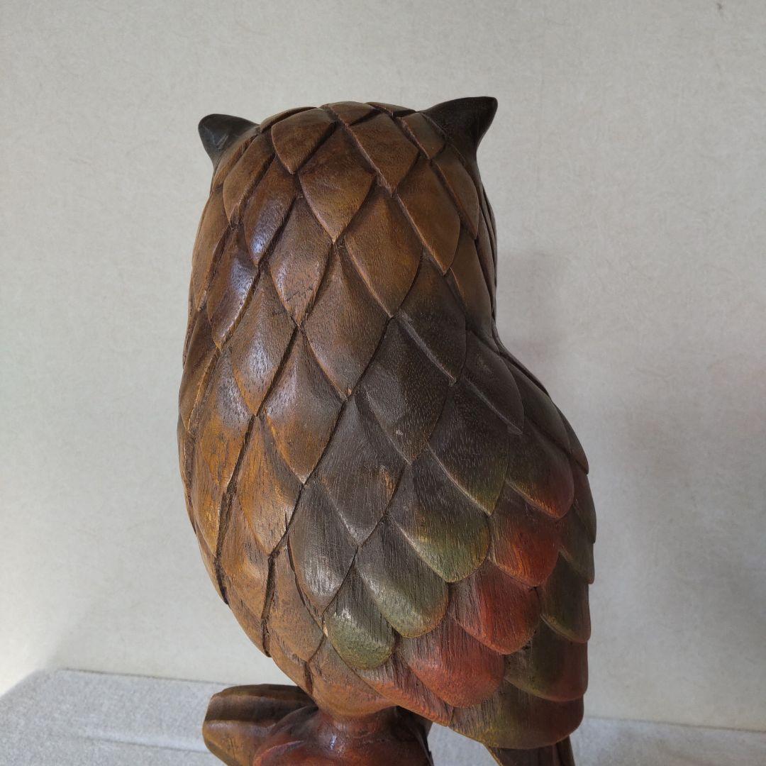 ふくろう 高さ41㎝ 3kg 木彫り 置物 一刀彫