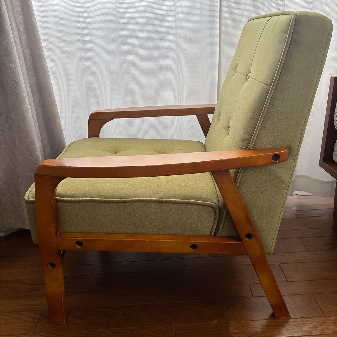 美品】ニトリ 1人掛けソファ ダイニングチェア ルッキ 天然木フレーム グリーン