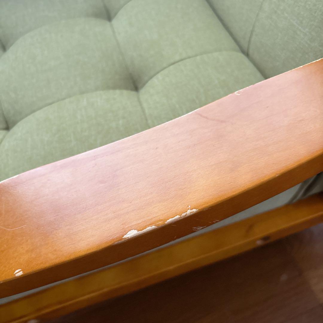 美品】ニトリ 1人掛けソファ ダイニングチェア ルッキ 天然木フレーム グリーン