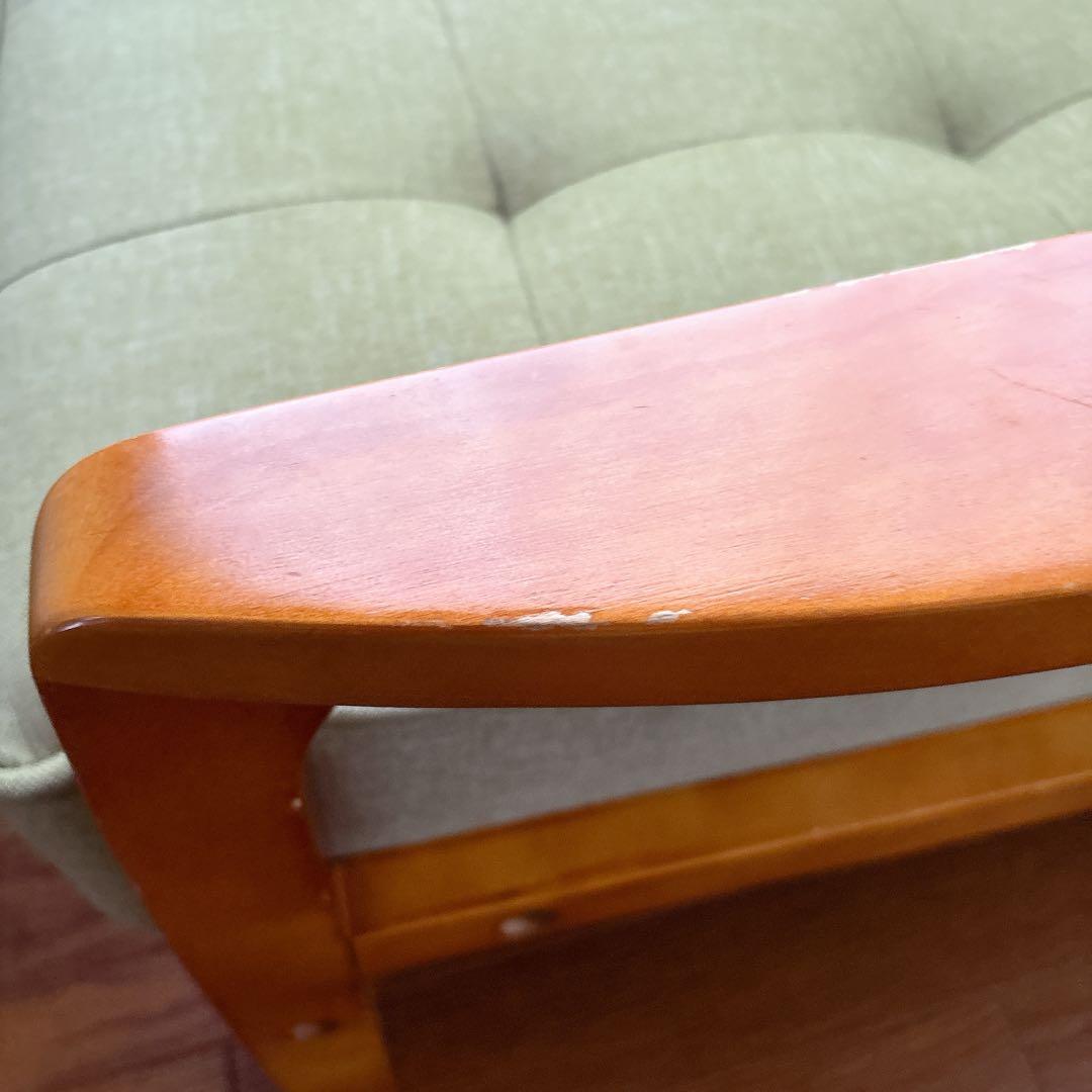 美品】ニトリ 1人掛けソファ ダイニングチェア ルッキ 天然木フレーム グリーン