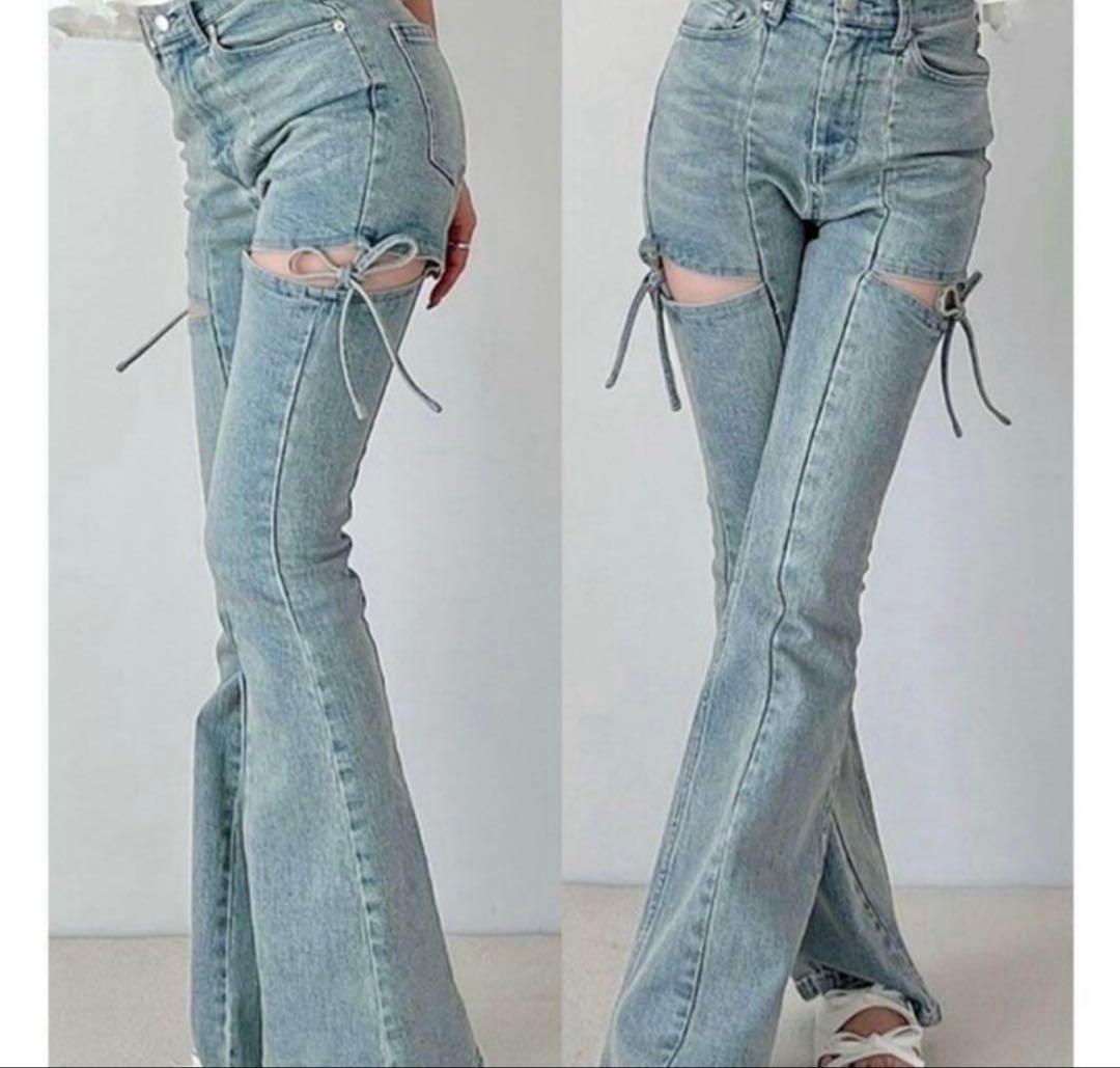 RESEXXY カットアウトリボンデニム フレアパンツ M 美脚脚長効果