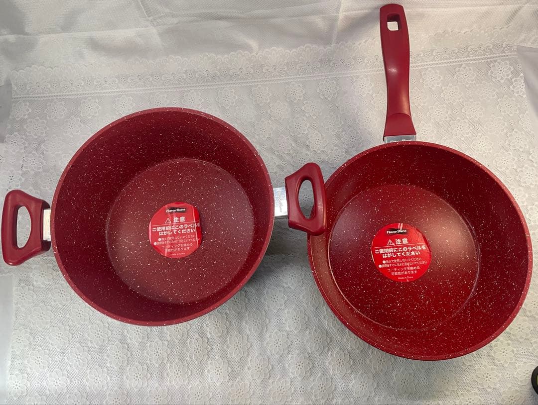 フレーバーストーンFlavorStone フライパン、鍋セット 2個 赤