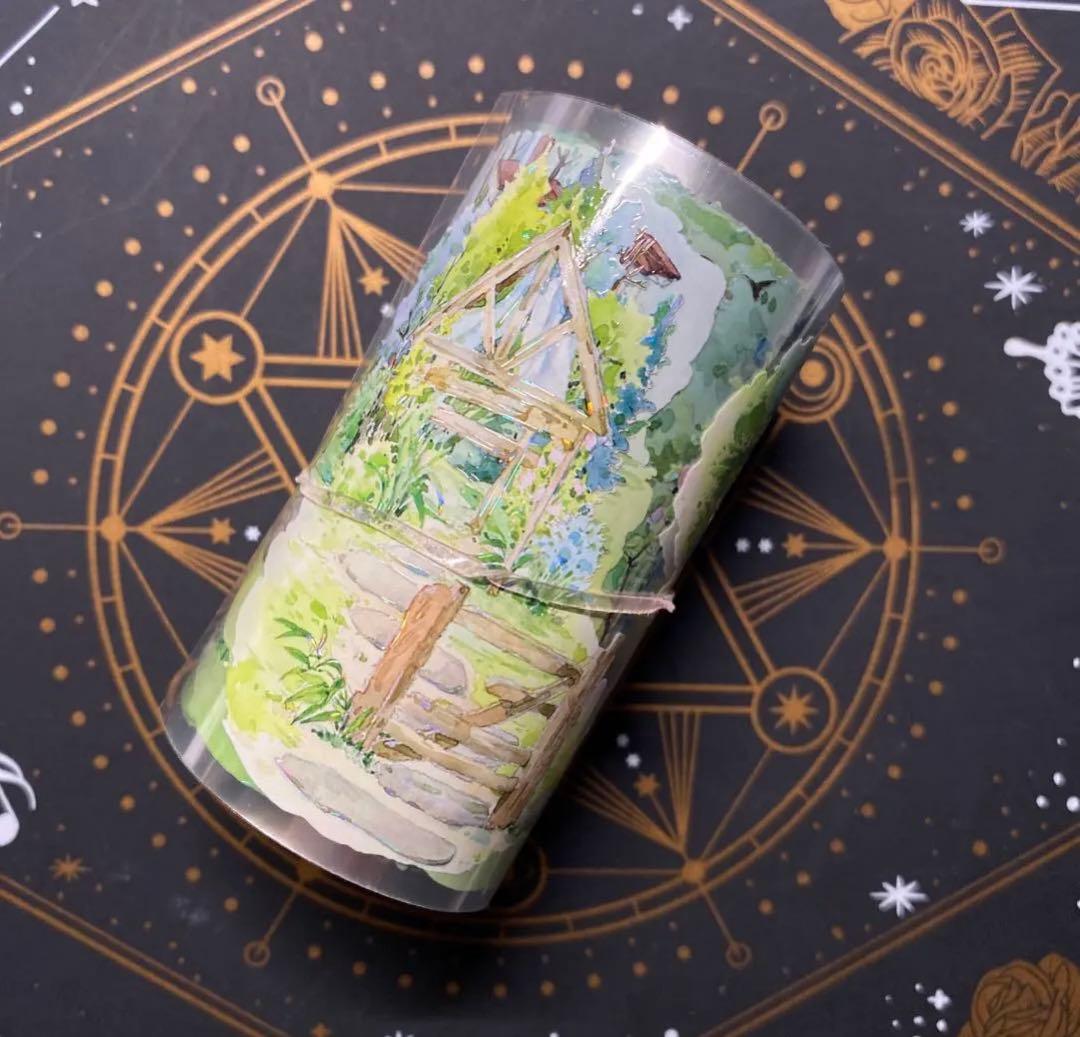 【9159】海外　中古巻貝殻光マスキングテープ　小屋　ガーデン　生活　背景装飾系