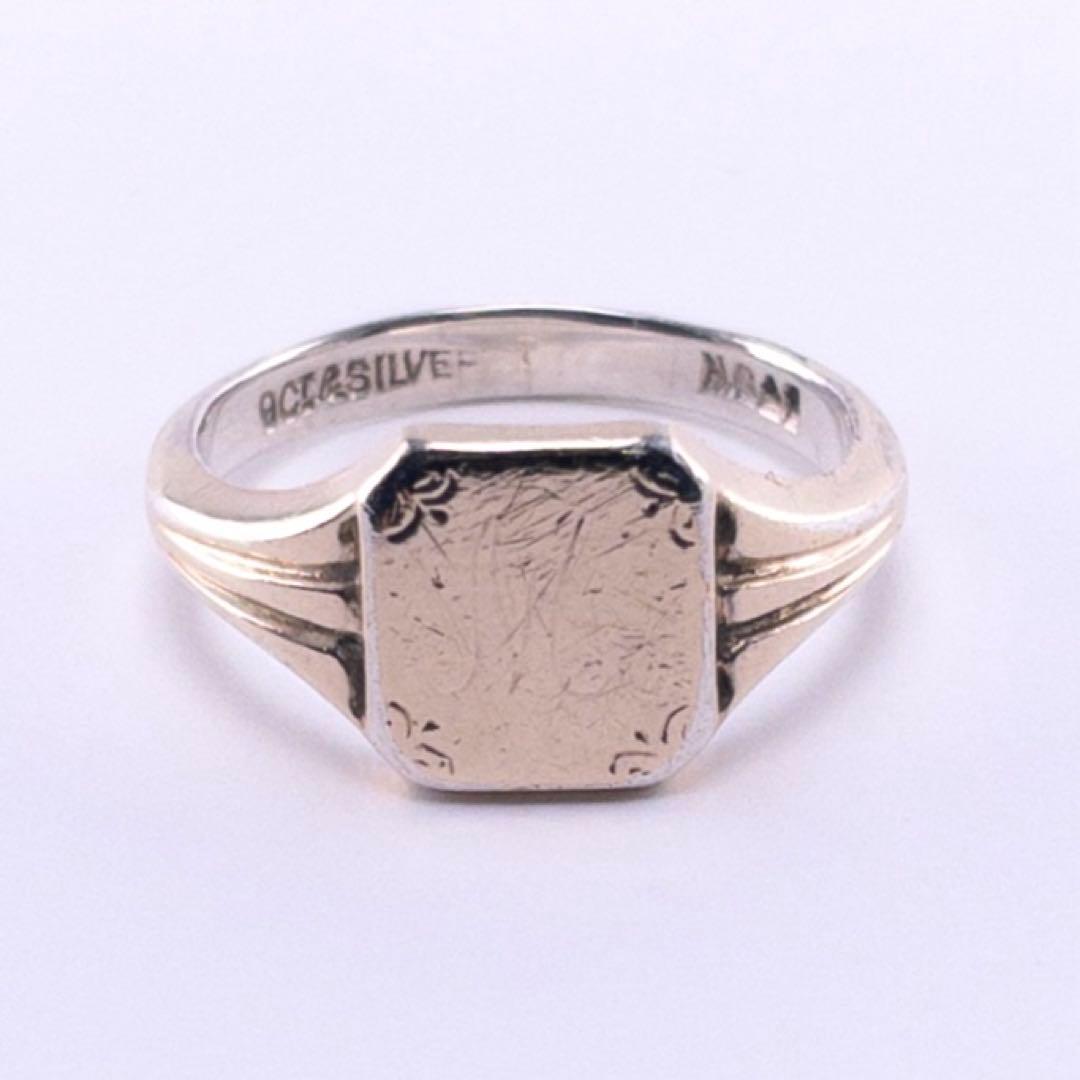 英国 9金 925 アンティーク イニシャル M シグネットリング 11号