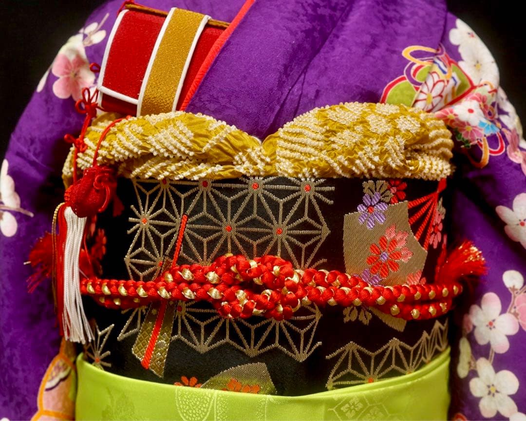 【正絹】 七五三　7歳　絵羽　紫　着物　四つ身　作り帯　セット　女の子