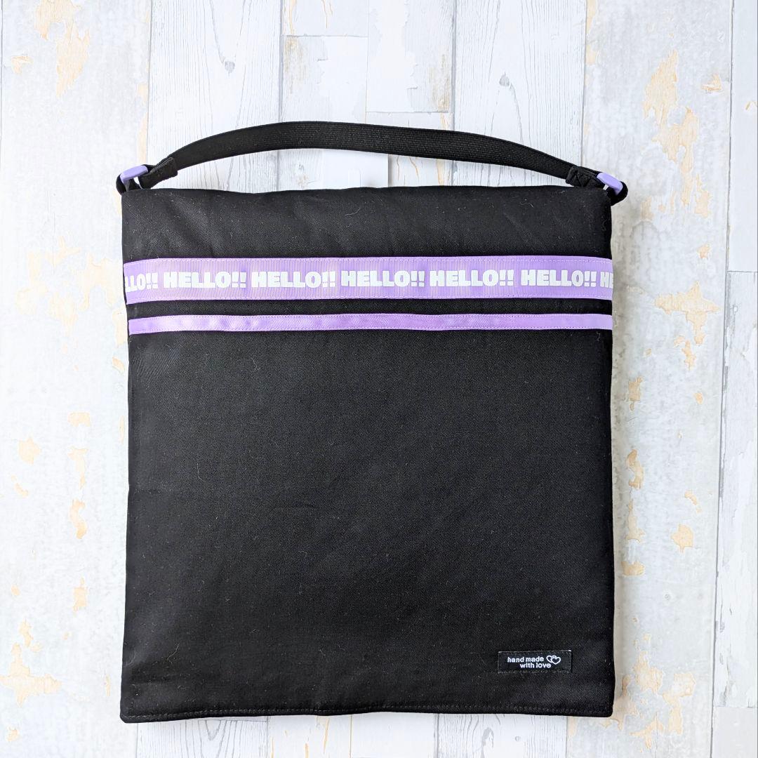 防災頭巾カバー　座布団カバー　正方形　【ゴム交換可能】ブラック　パープルリボン