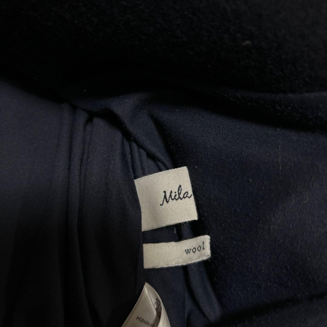 ミラオーウェン　ネイビー ロングダッフルコート ウール　size:0