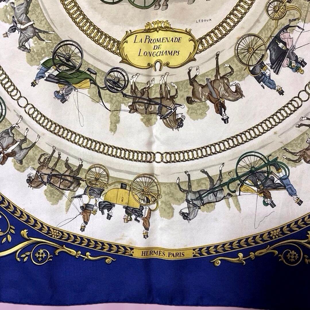 HERMES スカーフ　90カレ　ロンシャンへの散歩